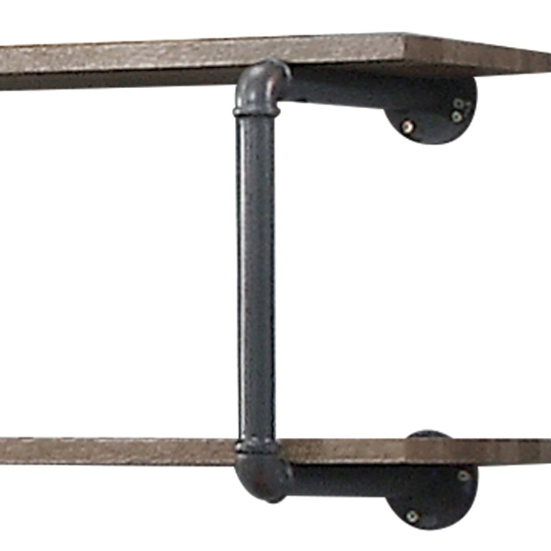 Antique Oak And Sandy Grey Wall Shelving, 2 , Metal Frame For Stability Durability 2 Shelf In Natural+Grey, Wood Combination, Open Back Easy Access