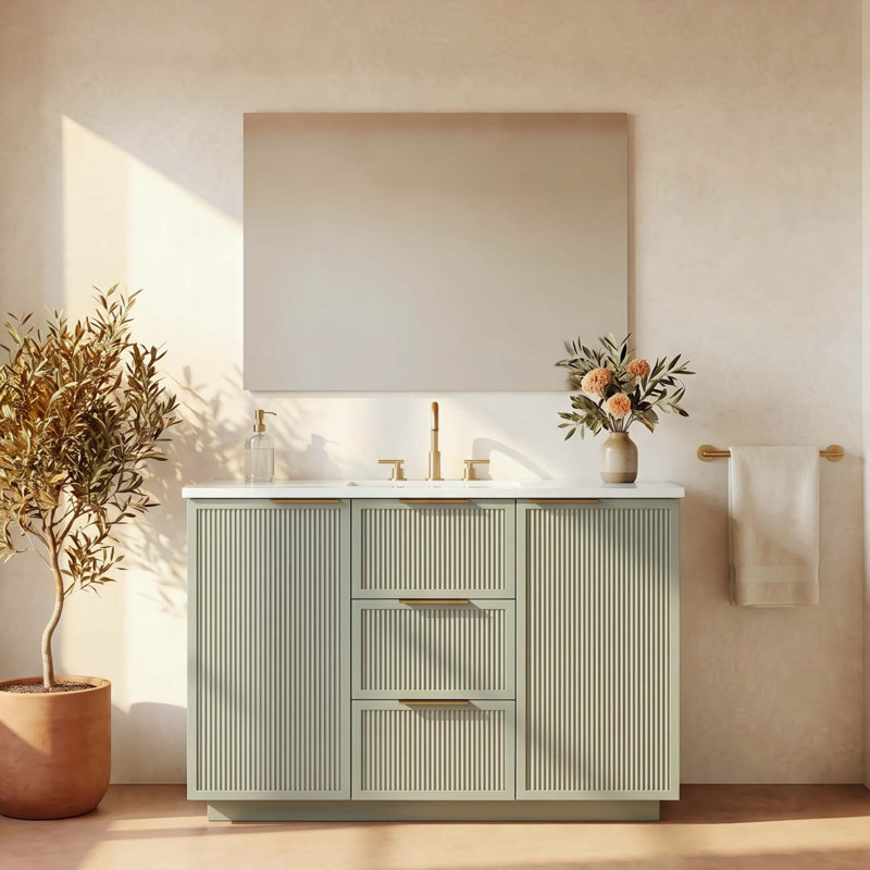 Meuble-lavabo simple 48 po Aderyn, Sauge clair / bronze brossé