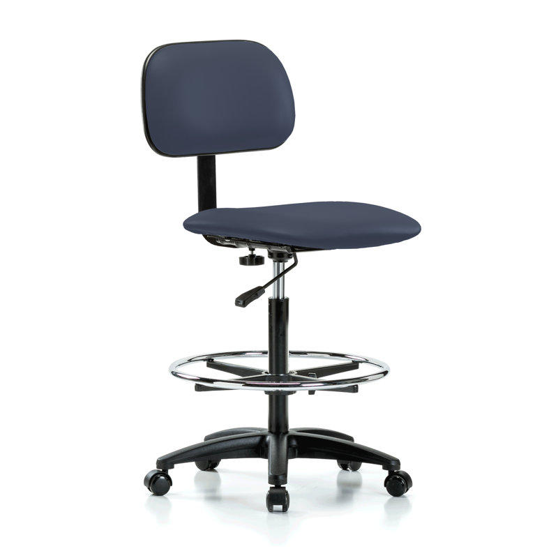 Makan PERCH Lab Chair with Adjustable Backrest and Foot Ring | High Bench Height 24-33.5", Imperial Blue Vinyl