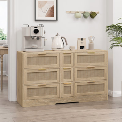 Corly 51.2 "Rattan Locker With Drawers, 9 Drawers, Metal Handles For Kitchen, Living Room, Bedroom