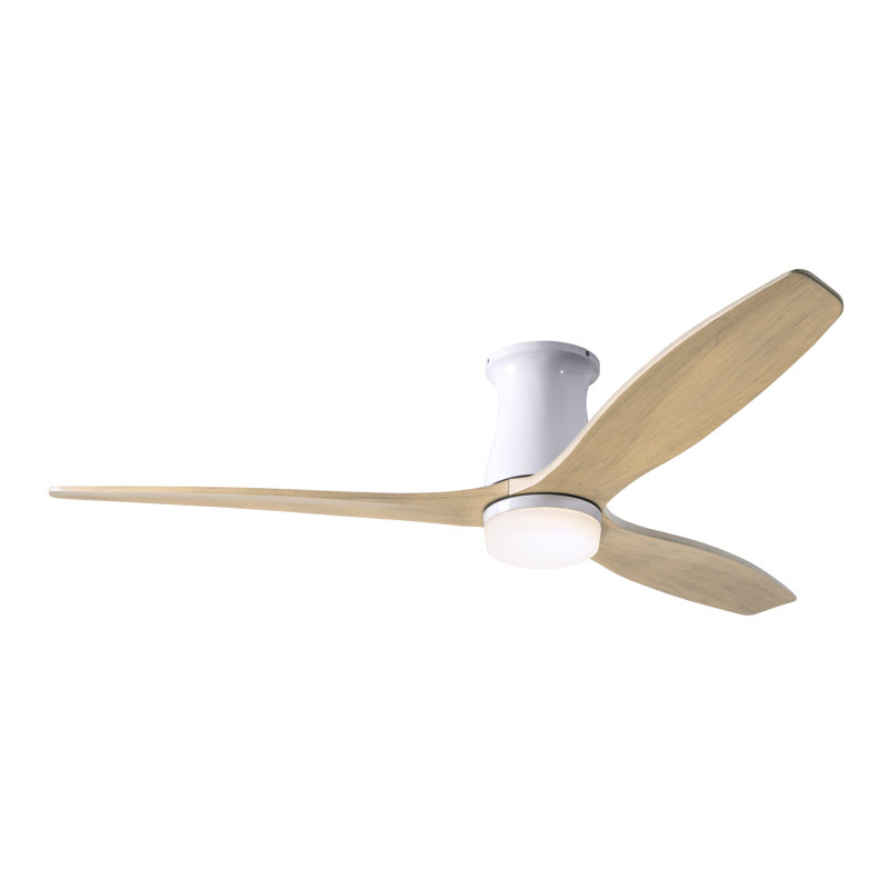 Arbor LED Flush Mount Ceiling Fan, Gloss White, Wall Control, Maple
