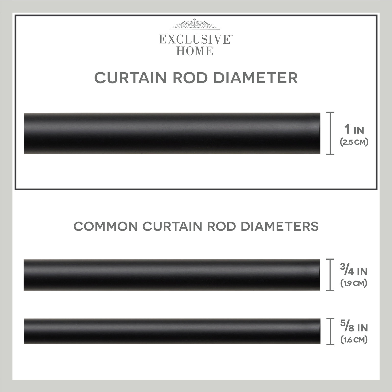 Illinois Single Curtain Rod, 36" - 72" W, Matte Black