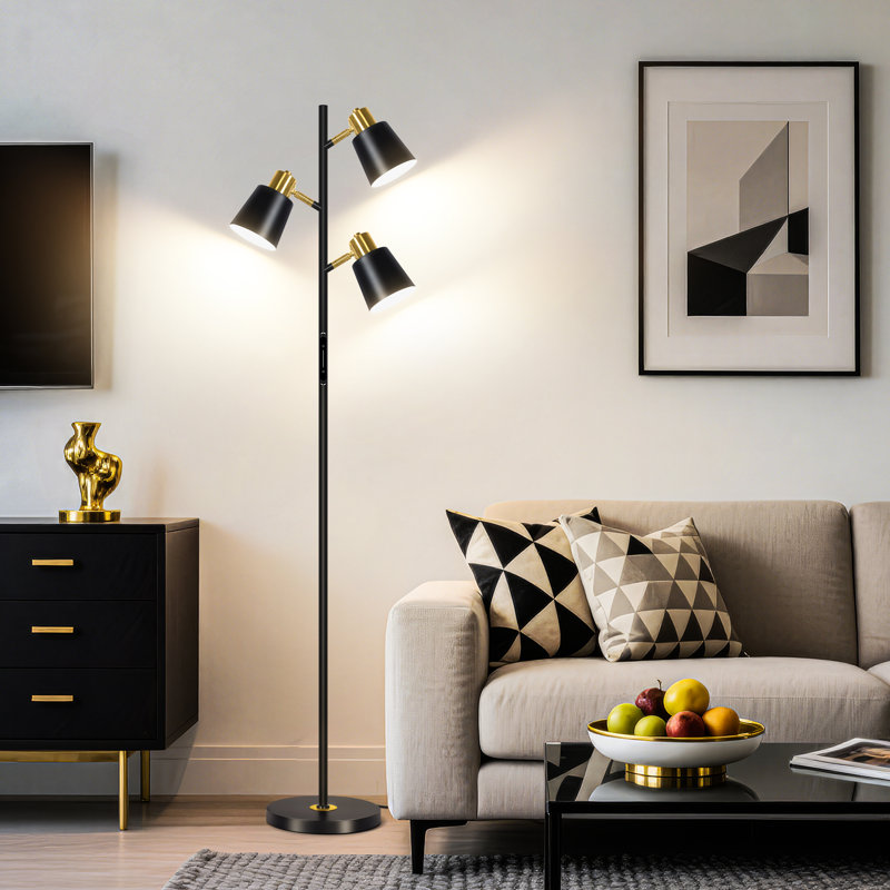 67" Tree Floor Lamp with Remote Control and 3 Bulbs included, Black