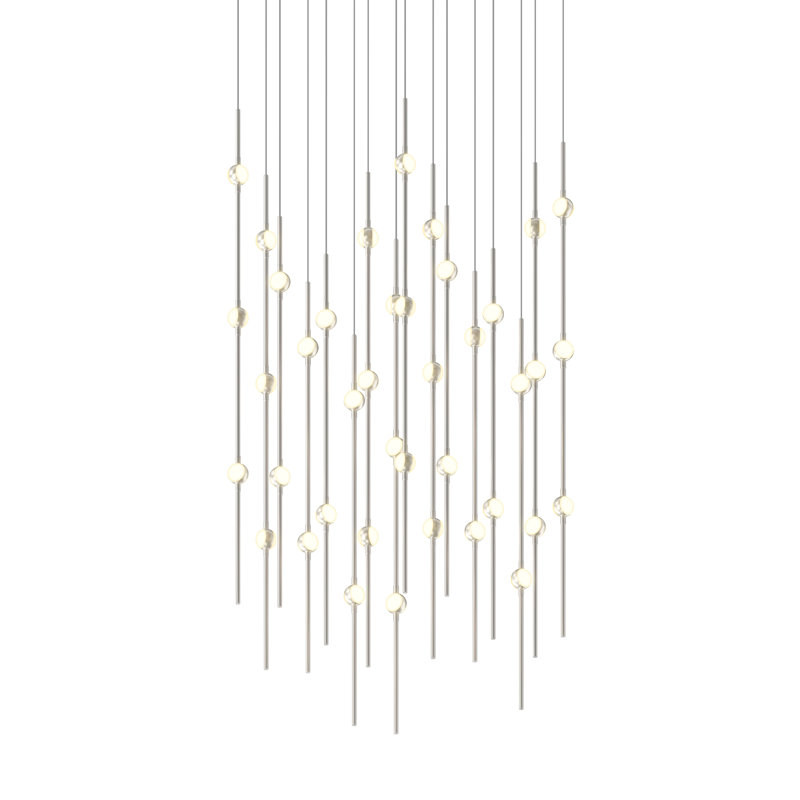 Constellation - Aries 24" Square LED Pendant - Satin Brass Fixture - Clear Faceted Acrylic Shade - 2700K - 120" Cable, 3000K