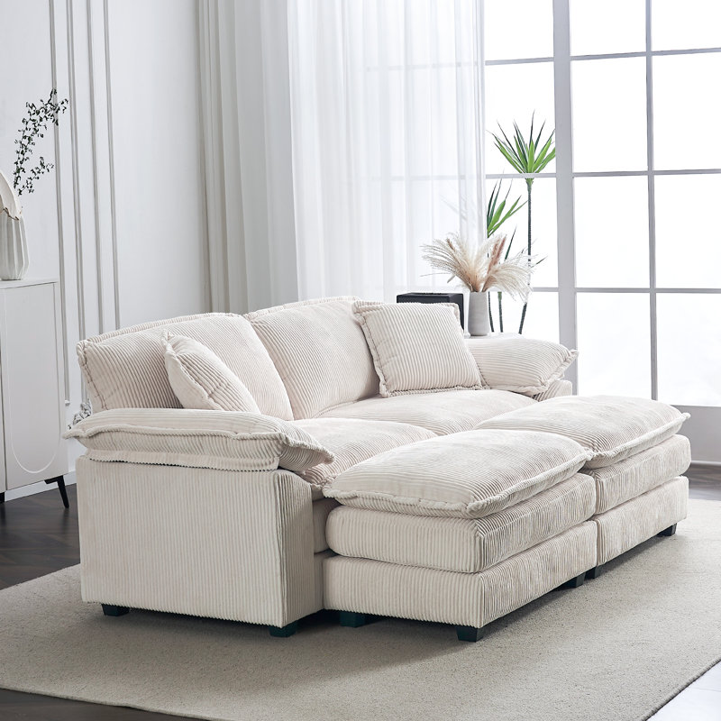 Grand canapé modulaire en velours côtelé Lunara, Blanc