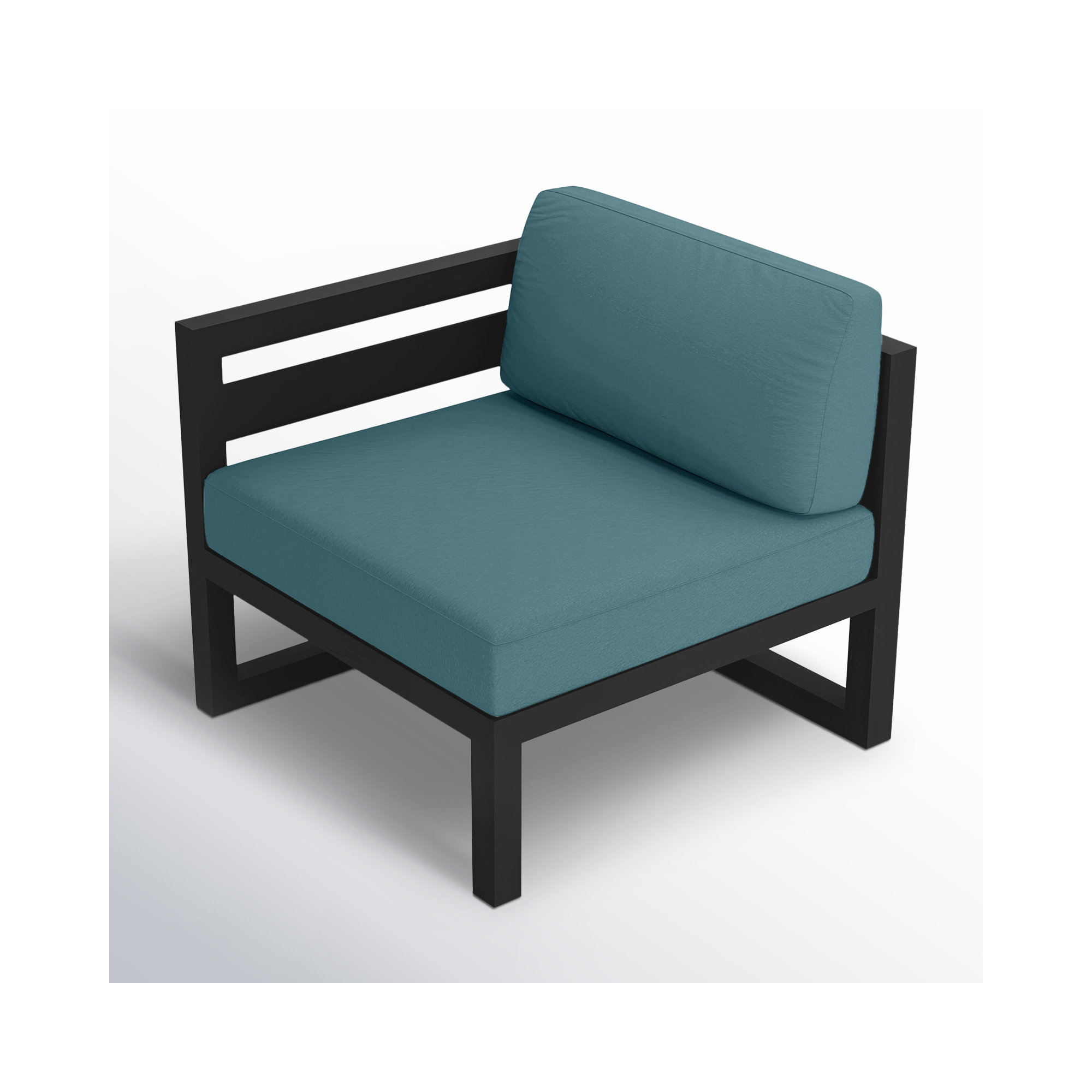 Smith Outdoor Left Arm Lounge Chair with Sunbrella Cushions, Spectrum Peacock, Slate