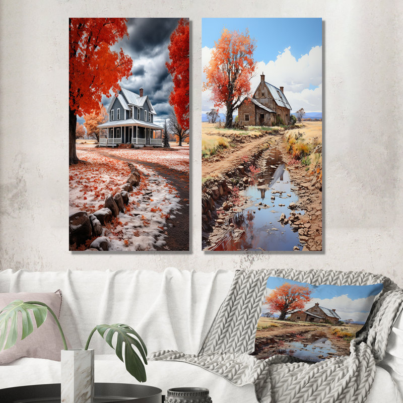 Farmhouse - harmonie rouge et grise - ensemble de 2 reproductions, Toile tendue, H 20 po x l 24 po