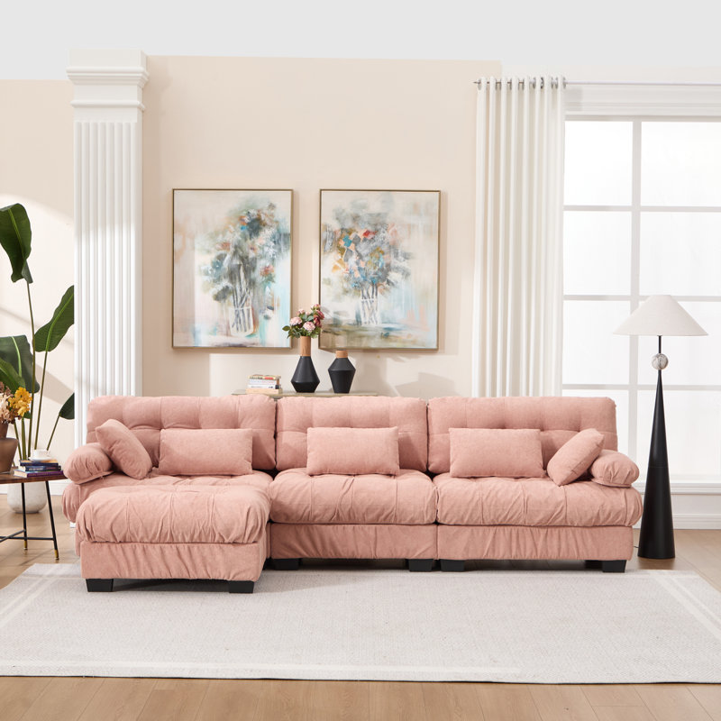 Deep Seat Sectionals, Wood Frame Pink Modern L Shaped Sofa For Home
