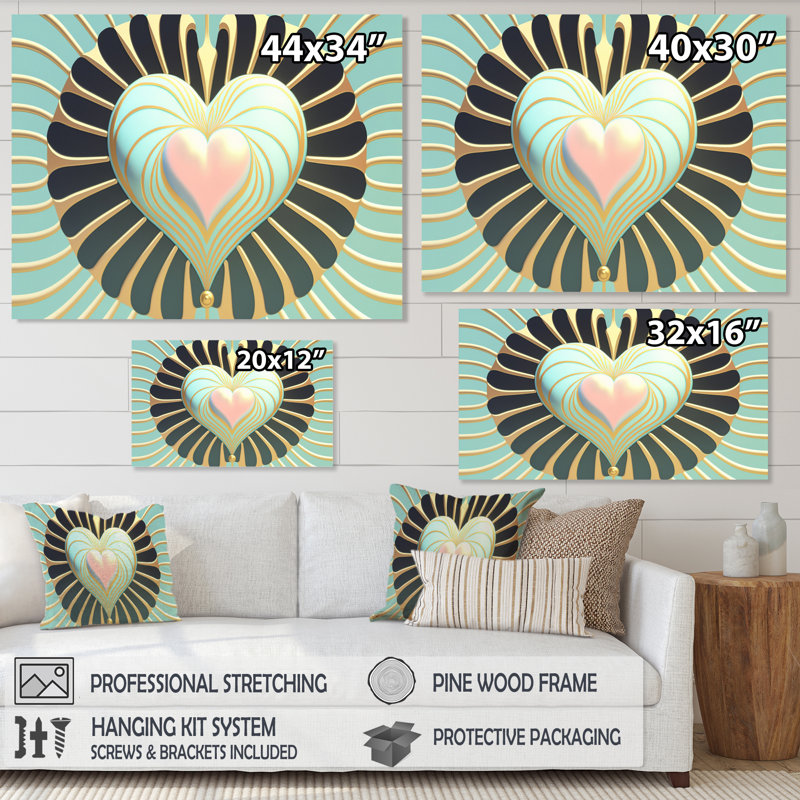 «Shonto Contemporary Pastel Radiating Pink Heart V», reproduction sur toile, L 40 po x H 30 po, Toile tendue