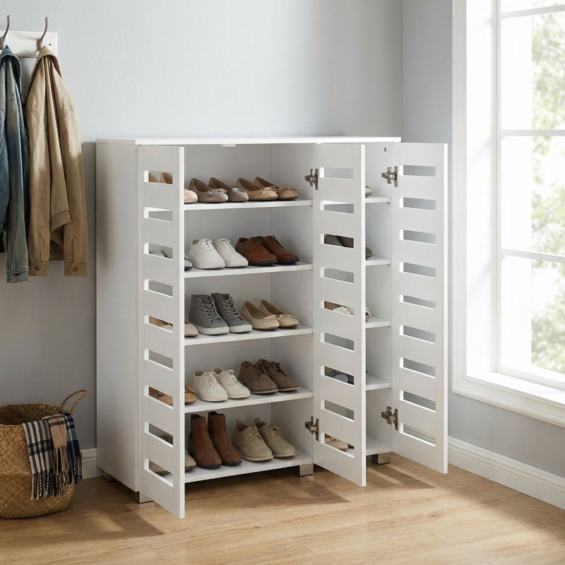 Euston 15 Pair 3 Door Shoe Storage Cabinet Modern, White 