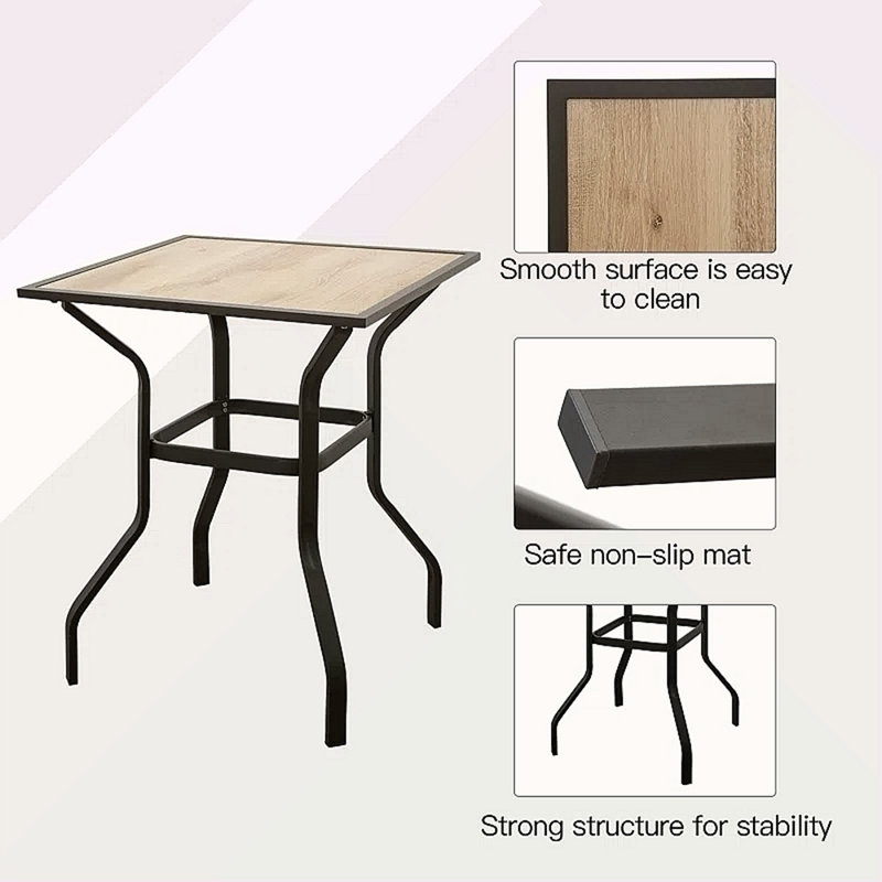 Table de bar d'extérieur carrée en métal avec plateau en bois pour terrasse de jardin (1 table)