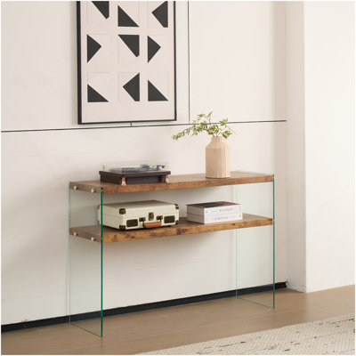 Console en panneau de fibres à densité moyenne, grande table d'appoint, bureau en verre trempé noyer, table d'entrée