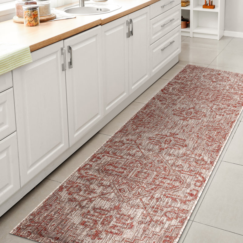 Tapis intérieur / extérieur rouge / taupe Truman, Tapis de couloir 2 pi 2 po x 8 pi