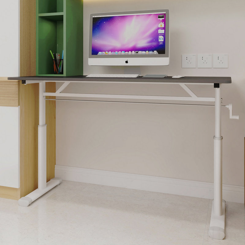 Adjustable Study Desk Suitable For Children And Adults, Height-Adjustable, Multifunctional Home Office Desk, Compact Design, Desktop Dimensions: 60cm × 120cm, White Frame, Gray Tabletop.