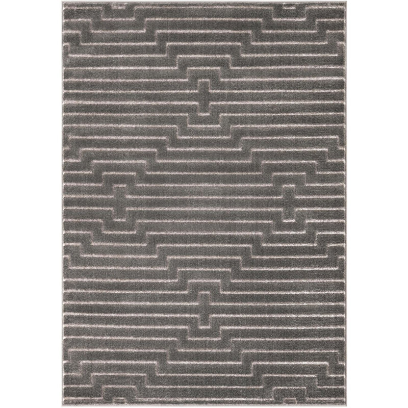Tapis contemporain gris et argent Etowah, Rectangle 5 pi 1 po x 7 pi 1 po