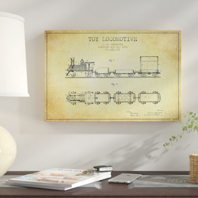 F.W. Carpenter Toy Locomotive Brevet de croquis (rétro) par Aged Pixel - reproduction sur toile tendue