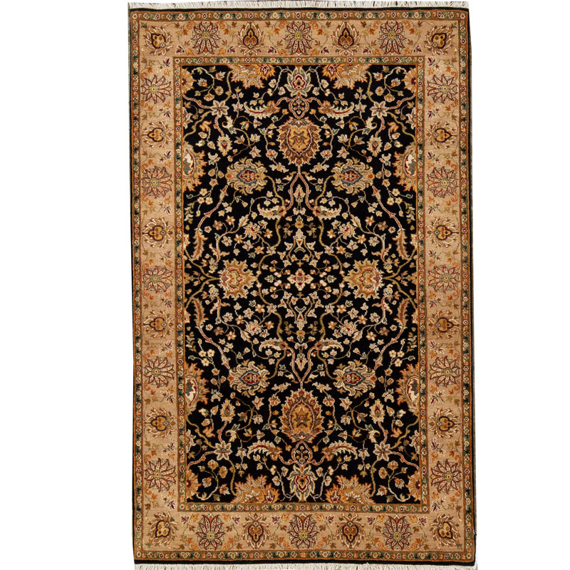 Tapis noir et brun de haute qualité noué à la main