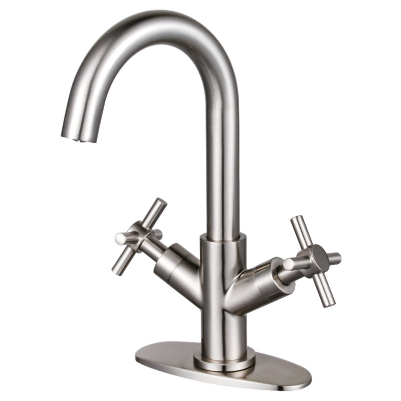 Kingston Brass Concord Two-Handle 1-Hole Deck Mount Bathroom Faucet with Push Pop-Up, Brushed Nickel
