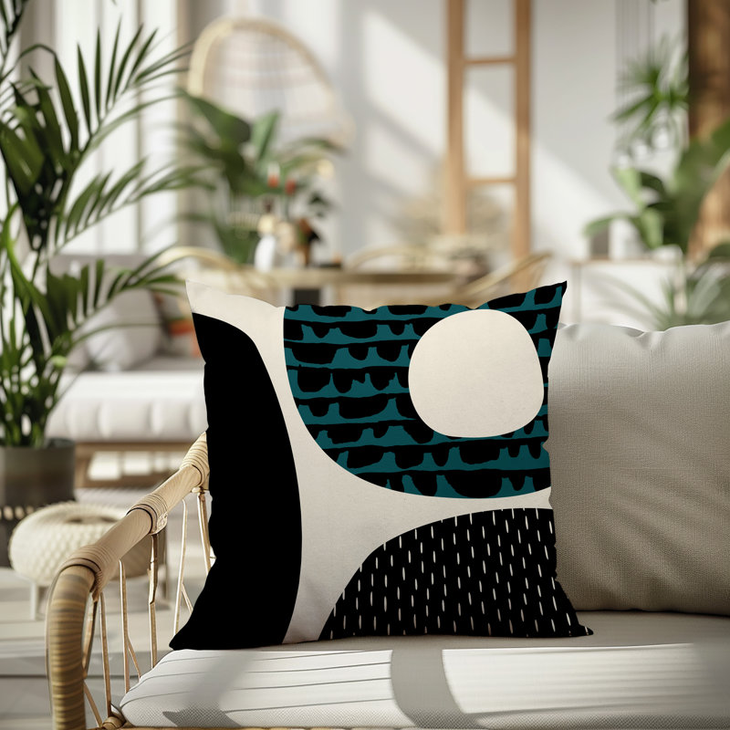 Coussin carré intérieur / extérieur pia, H 19 po x l 19 po, Émeraude / noir / blanc cassé