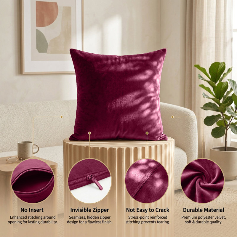Plain Velvet Cushion Cover-(Pack of 4), Red