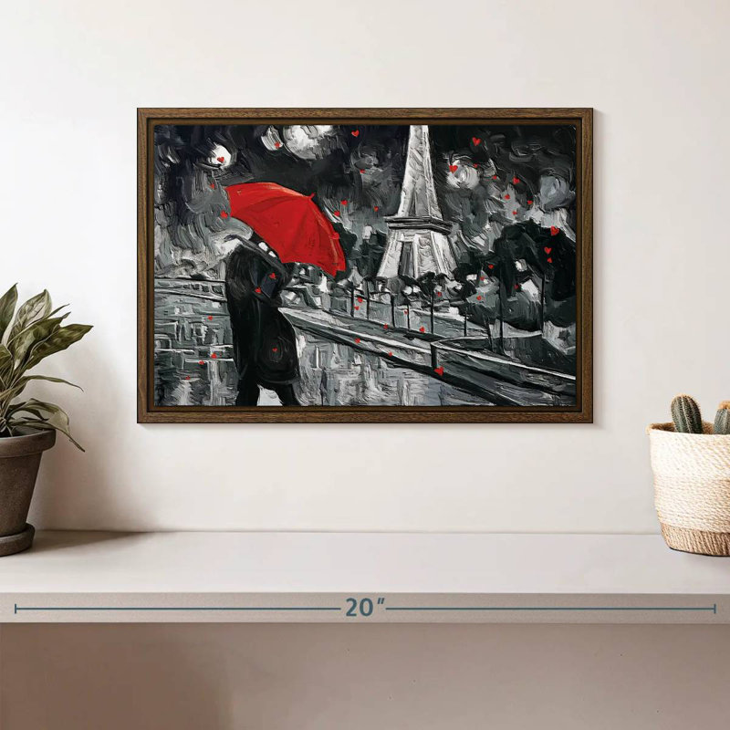 Paris Night Couple Pop, 13 po x 9 po, Cadre flottant en noyer
