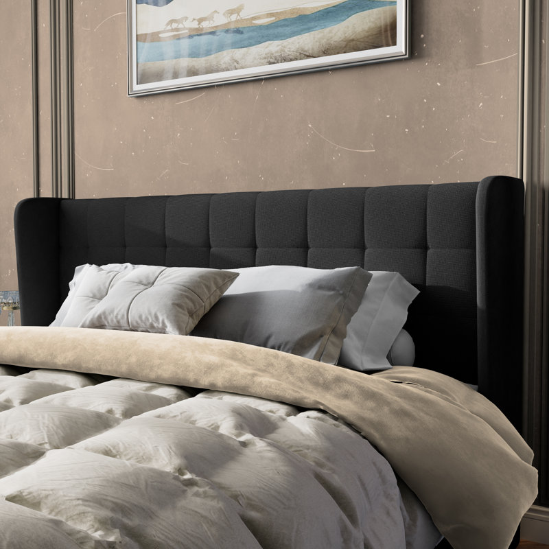 Kraatz Upholstered Wingback Bed, Gray, King