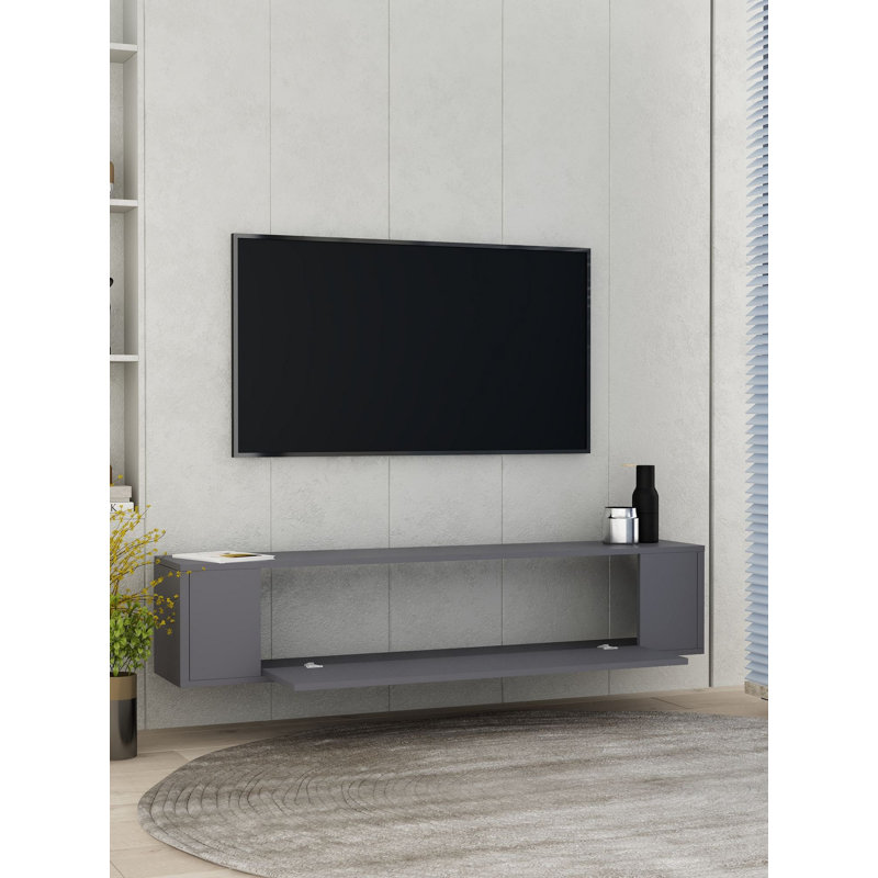 Meuble télé moderne en anthracite de 47,2 po x 13,0 po x 13,1 po | 100% panneau de particules enduit de mélamine, épaisseur: 0,7 pouce | Conception murale, concept géométrique élégant, parfait pour le salon et les espaces de divertissement