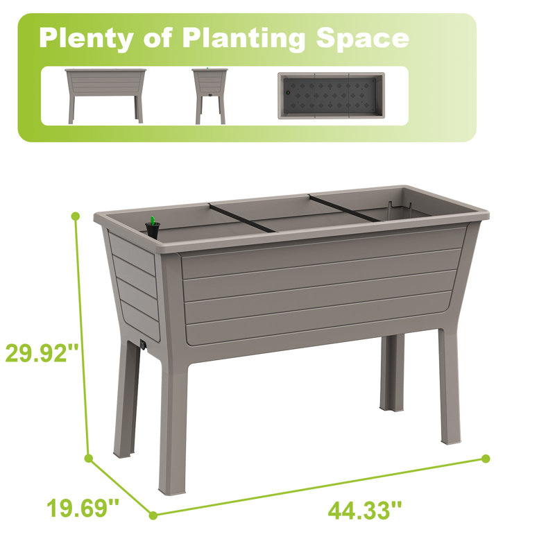 Jardinière surélevée de 44,33 po x 19,69 po x 29,92 po avec bac à fleurs d'extérieur avec indicateur d'arrosage automatique et bouchon de vidange (gris foncé)