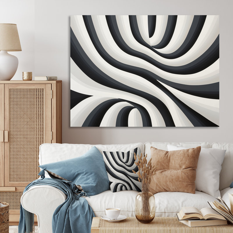 Rêve optique noir et blanc sur toile, Toile tendue, H 16 po x l 32 po x P 1 po