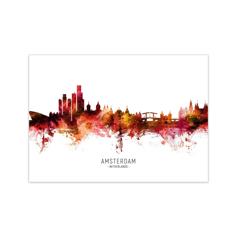 Amsterdam Netherlands Skyline Red City Name by Michael Tompsett - 1 Piece Wall Art, 21cm H x 30cm W x 1cm D, Unframed