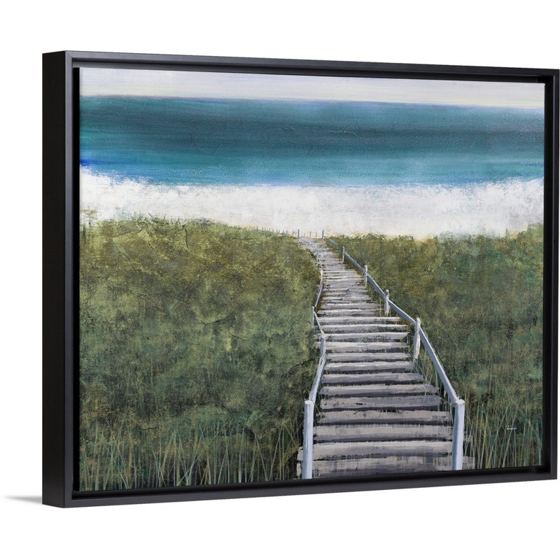 « boardwalk en bois », peinture sur toile, H 25,7 po x l 31,7 po x p 1,75 po, Cadre flottant noir