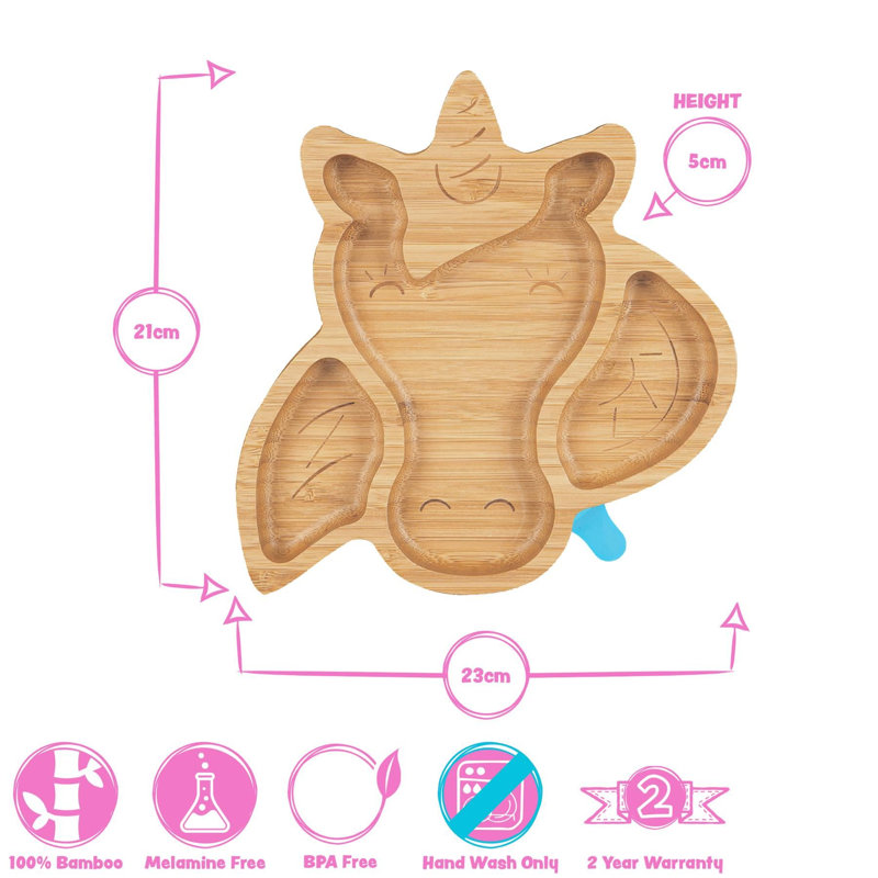 Tiny Dining - Children's Bamboo Suction Unicorn Plate, Navy Blue