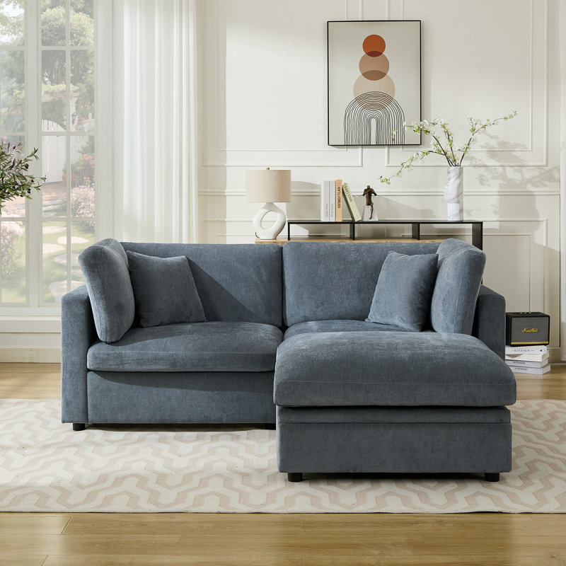 82.7” W Oversized Down-Filled 3-Seater Modular Sofa With Ottoman, Gray Chenille