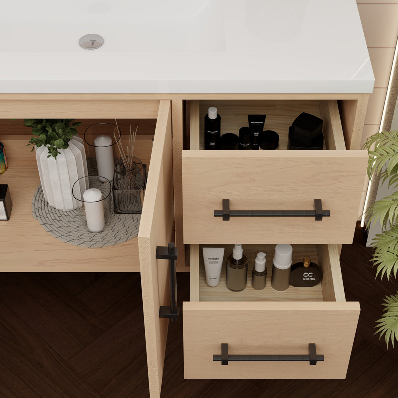 Victoria 83.5'' Single Bathroom Vanity with Acrylic Top, Yellow Oak