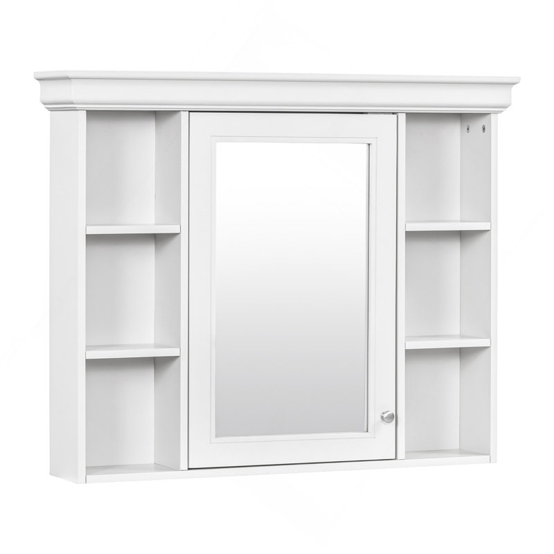 Armoire de rangement murale avec porte miroir et 6 tablettes ouvertes