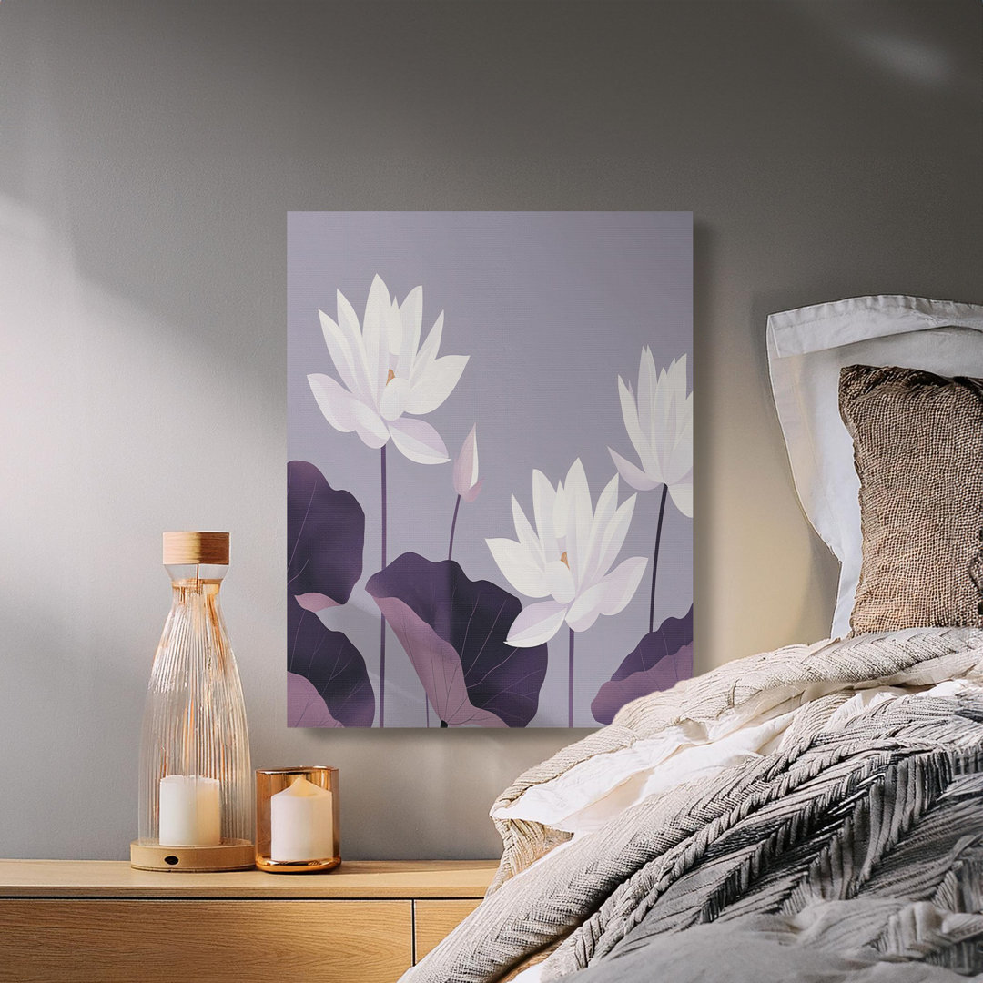 Zen Lotus Flower Canvas Wall Art, Minimalist Botanical Print, Tranquil Home Decor, Serene Purple Water Lily Aesthetic Gift