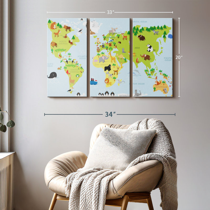 «World Map For Kids» sur, H 20 po x l 33 po x P 1,25 po