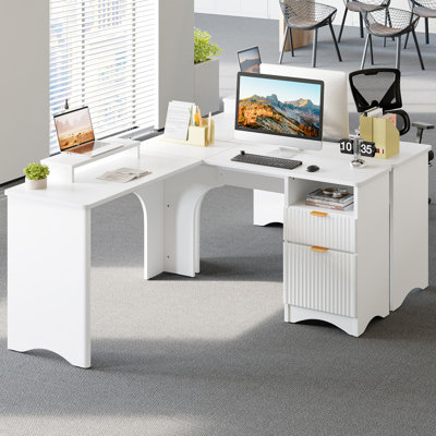 Derick 55.7'' W L-Shaped Computer Desk with File Drawer and Drawer Pedestal