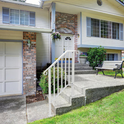 Galvanized Iron Outdoor Step Handrail, Exterior Stair Railing With Complete Installation Kit, Weather Rust Resistant Porch Grab Bar For Elderly, Kids