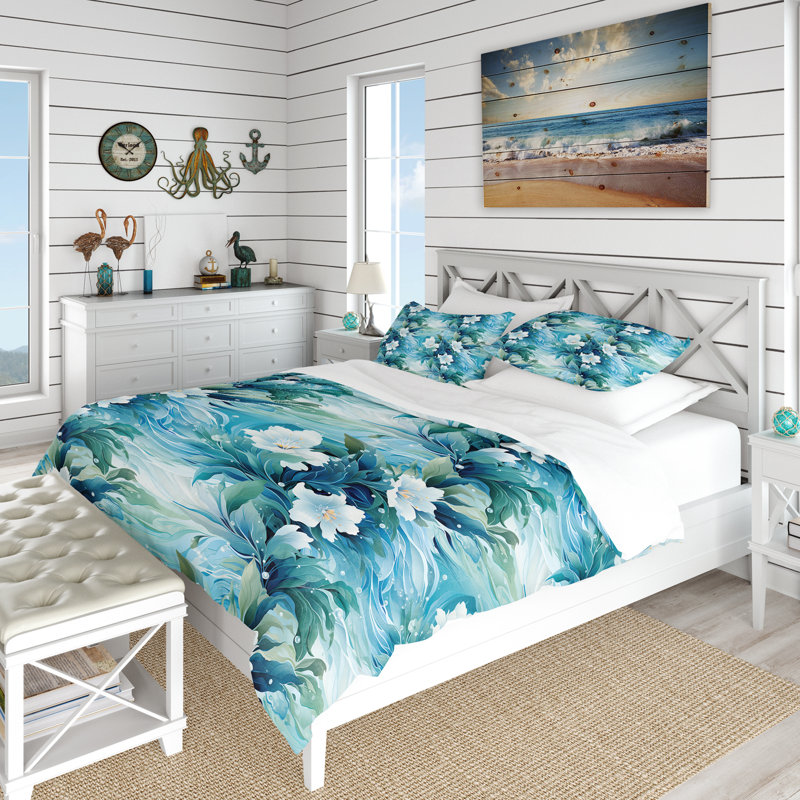 Ensemble de housse de couette Oceanic Mirage, Housse de couette pour grand lit et 2 taies décor