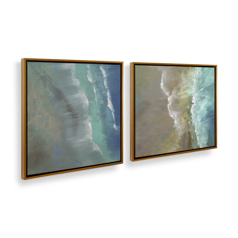 Waves Meeting the Shore Set of 2 Canvas Prints in a White Frame, 24" x 24", Cadre américain en érable flottant