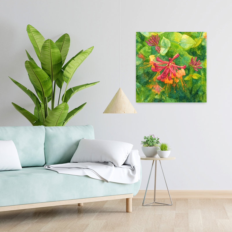Art contemporain abstrait chèvrefeuille en fleur, H 24 po x l 24 po