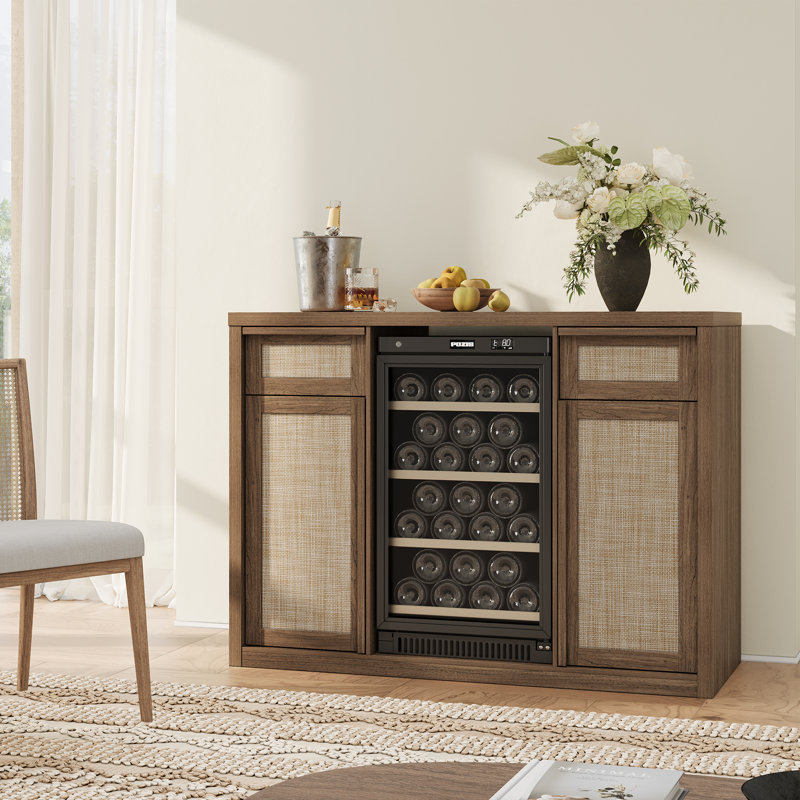 Retro Minimalism 50.4'' Wide Multifunctional Sideboard And Wine Cabinet , Dark Brown