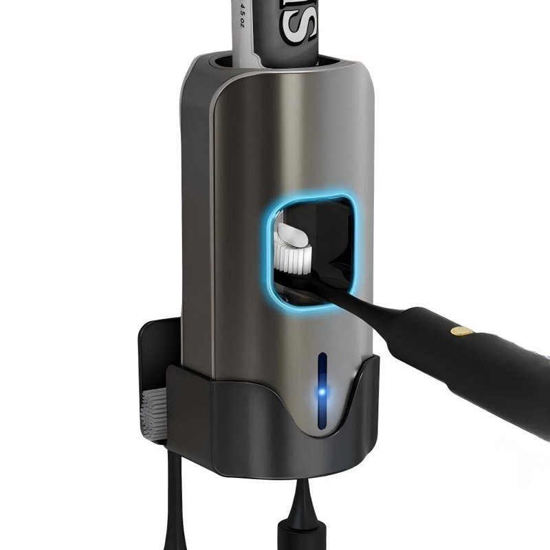 Distributeur de dentifrice mural automatique, presse-étincelles sans contact avec 3 niveaux réglables, Gris/noir