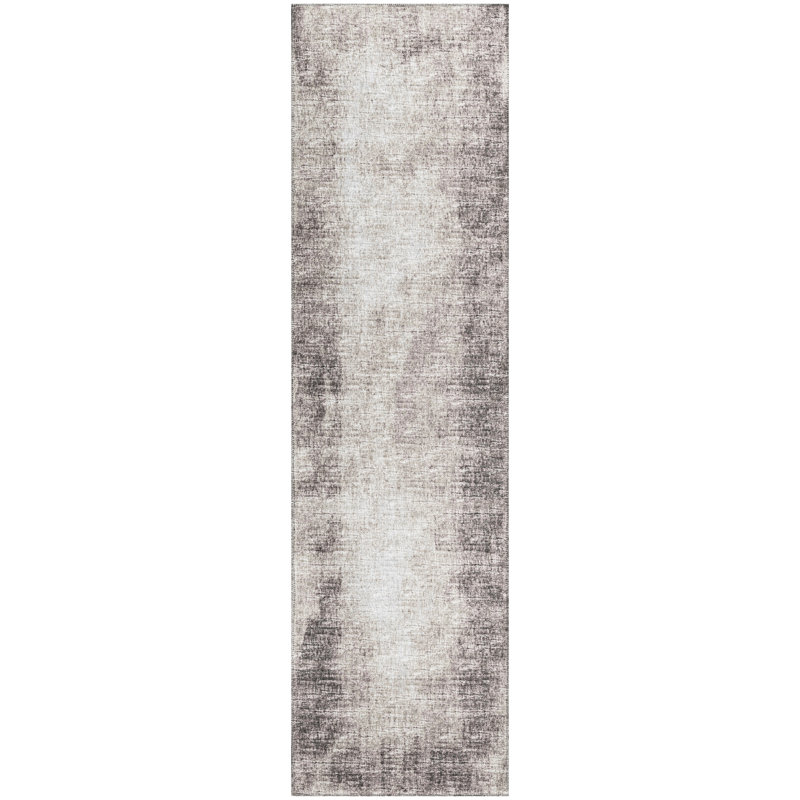 Tapis abstrait brun tissé à la machine, Tapis de couloir 2 pi 3 po x 7 pi 6 po