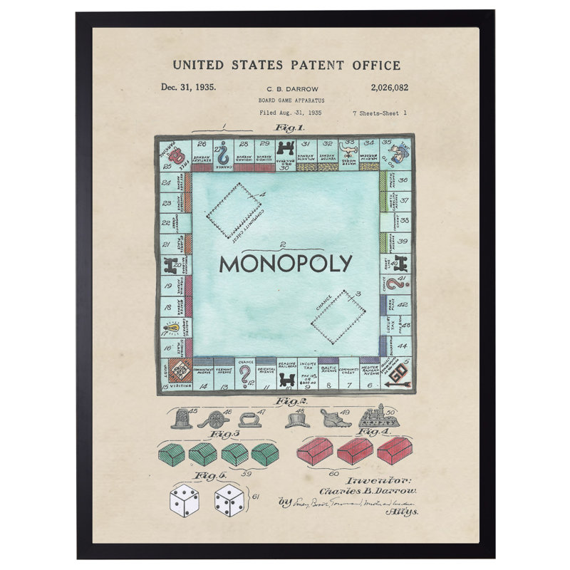 Monopoly Board Patent in Black Frame