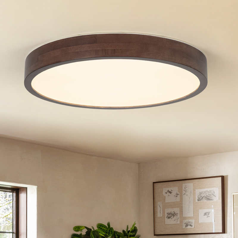 Scandinavian Dimmable LED Round Ceiling Light With Wood Accent