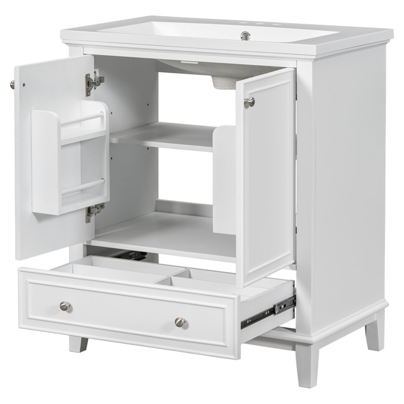 Meuble-lavabo moderne multifonctionnel avec lavabo et tiroir, Blanc
