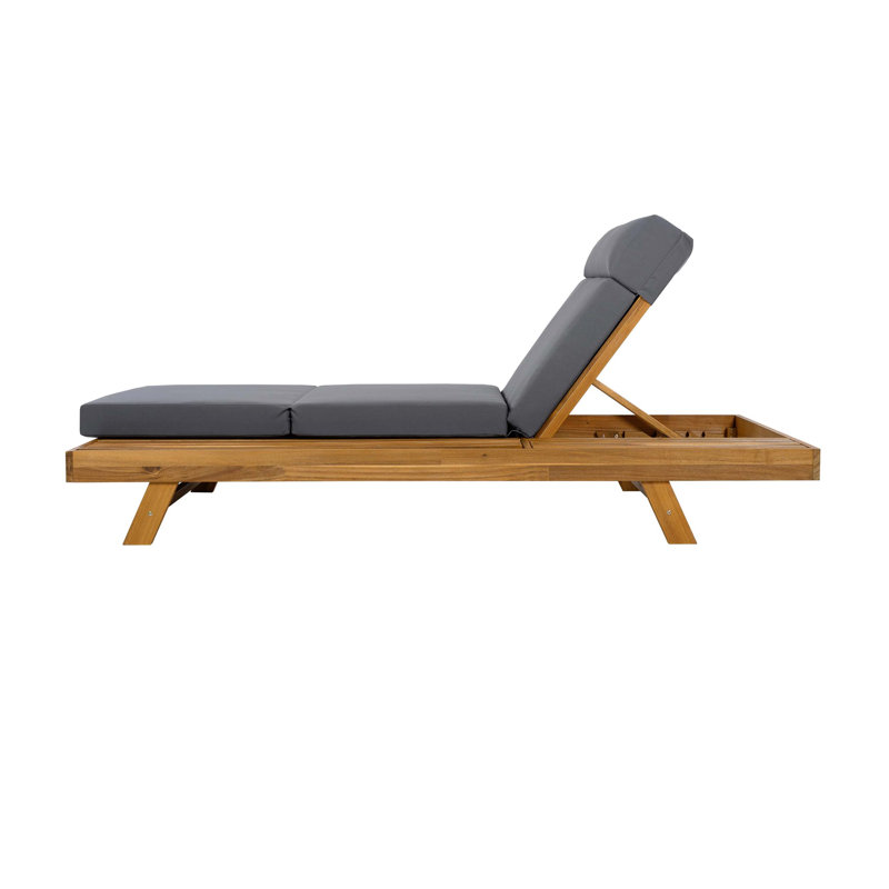 Acacia Wood Chaise Lounge Set With Adjustable Headrest And Water-Resistant Cushions For Outdoor Comfort, Dark Gray