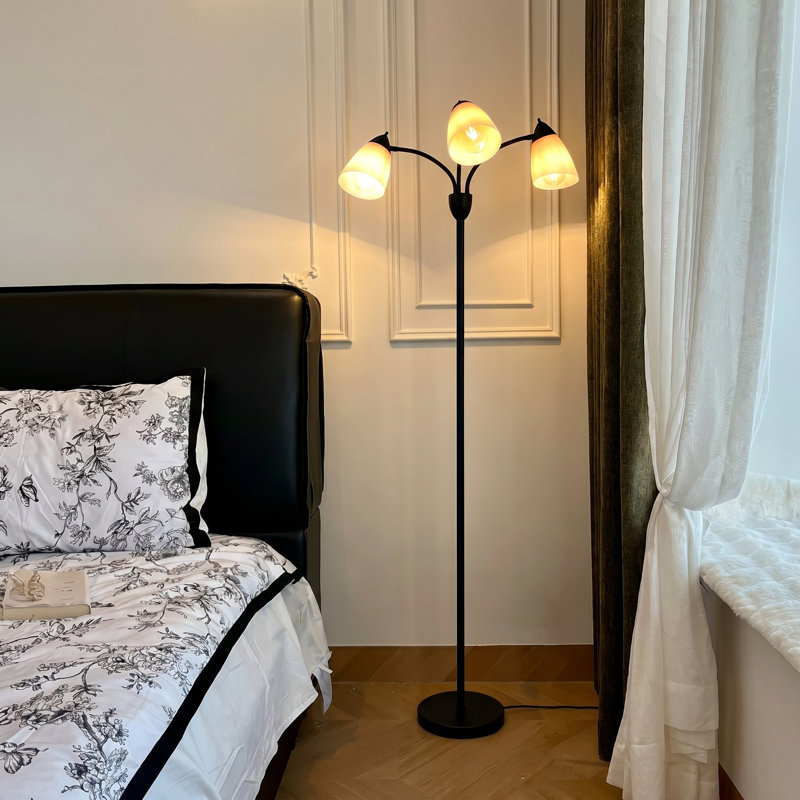  3 Light Multi Head Floor Lamp Standing Lamp Tall Pole Modern Contemporary Reading Lamp with Adjustable Flexible Arms PVC White Shades for Study Living Room Bedroom